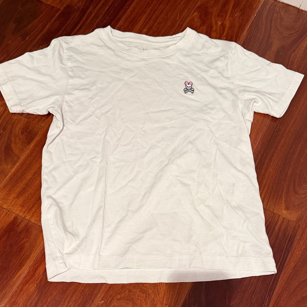Psycho Bunny White Short Sleeve Tee with Pink Bunny Emblem